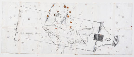 Enrique Martínez Celaya  / 
The Mediation, 2015 / 
chip board, canvas, charcoal / 
79 x 194 in. (200.7 x 492.8 cm)