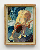 Frederick Hammersley / 
After Degas- bath, 1982-83 / 
oil on masonite in artist-made frame / 
Panel: 11 1/2 x 8 5/8 in. (29.2 x 21.9 cm) / 
Framed: 13 1/2 x 10 1/2 in. (34.3 x 26.7 cm)