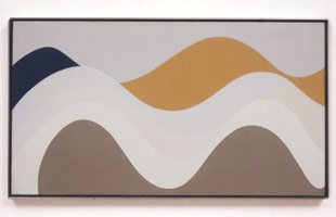 Frederick Hammersley /  
Pulse, 1963 /  
oil on linen /  
22 x 40 in (55.9 x 101.6 cm) /  
Private collection 