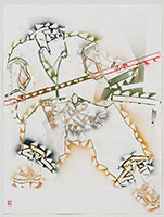 Gajin Fujita / 
Study of Temple of Doom (Samurai), 2011 / 
spray paint and pencil on archival paper / 
paper: 46 1/8 x 34 7/8 in. (117.2 x 88.6 cm) / 
framed: 49 1/2 x 38 1/4 in. (125.7 x 97.2 cm)