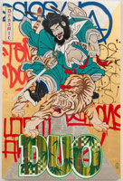 Gajin Fujita / 
Dynamic Duo, 2009 / 
spray paint, acrylic, paint marker, gold and white gold leaf on wood panel / 
overall: 48 x 32 in. (121.9 x 81.3 cm) / 
two panels: 48 x 16 in. (121.9 x 40.6 cm) each / 
Private collection