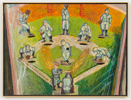 Charles Garabedian / 
Pinball Baseball, 1966 / 
collage and flo-paque on paper / 
30 x 40 in. (76.2 x 101.6 cm) / 
Framed Dimensions: 31 1/8 x 41 1/4 in. (79.1 x 104.8 cm)