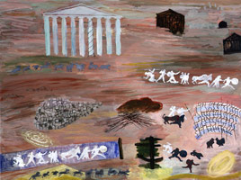 Charles Garabedian /     
Study for the Iliad (battlefields), 1992 /     
acrylic on panel  /     
36 x 48 in. (91.4 x 122 cm)