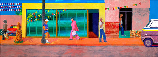 David Hockney / 
Santa Monica Boulevard, 1978-80 / 
Acrylic on canvases / 
86 x 240 in. / 
Collection and courtesy The David Hockney Foundation / 
© David Hockney / 
Photo by David Egan