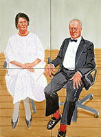 David Hockney / 
Sir George William Langham Christie; (Patricia) Mary (née Nicholson), Lady Christie, 2002 / 
Watercolor / 
48 x 36 in (121.9 x 91.4 cm) / 
National Portrait Gallery, London / 
Commissioned and given by the artist, 2002 / 
 © David Hockney 2002