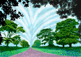 David Hockney  / 
Summer Sky, 2008 / 
inkjet printed computer drawing on paper / 
34 1/4 x 45 1/2 in. (87 x 115.6 cm) / 
Private collection 
