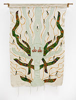 JOJO ABOT / 
Yayra (Blessings), 2023 / 
textile, acrylic, clay / 
61 x 42 in. (154.9 x 106.7 cm)