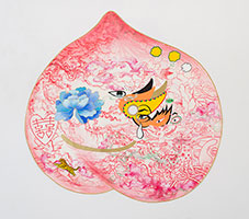 Jiha Moon / 
Peach Mask II, 2013 / 
ink, acrylic on Hanji / 
38 x 38 1/2 in. (96.5 x 97.8 cm)