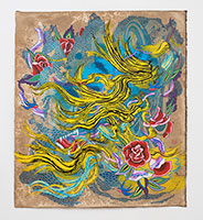 Jiha Moon / 
Yellowwave (rose), 2020 / 
ink, acrylic, nail decals on Hanji / 
41 1/2 x 36 in. (105.4 x 91.4 cm)