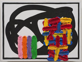 Jonathan Lasker / 
Scene and Signs, 2009 / 
      oil on canvas board / 
      12 x 16 in. (30.5 x 40.6 cm) / 
      Private collection