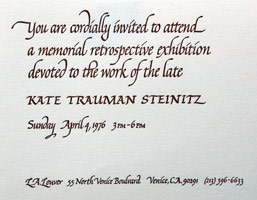 Kate Steinitz announcement, 1976