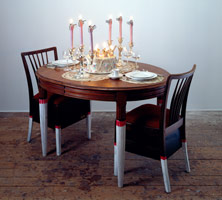 Edward & Nancy Reddin Kienholz / 
Useful Art No. 3 (table & chairs), 1992 / 
mixed media tableau / 
48 x 60 x 39 1/2 in. (121.9 x 152.4 x 100.3 cm)