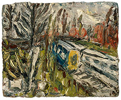 Leon Kossoff / 
Between Kilburn and Willesden Green, Spring Afternoon, 1991 / 
oil on board / 
18 x 21 3/4 in. (46 x 55.5 cm)