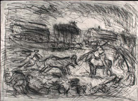 From Goya: Bullfight in a village  / 
      Black chalk on paper / 
      56 x 76 cm