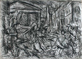 From Poussin: The Rape of the Sabines / 
      Black and white chalk on paper / 
      56 x 76.5 cm / 
      Private
      collection