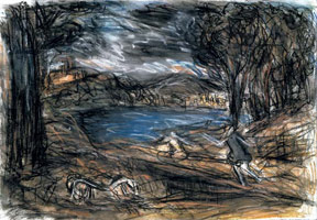 From Poussin: Landscape with a Man killed by a Snake / 
      Charcoal and pastel on paper / 
      56.2 x 75.6 cm / 
      Private
      collection