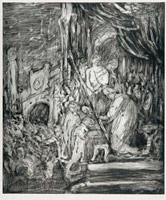 Leon Kossoff /  
From Rembrandt: Ecce Homo /  
Etching (unique print) /  
19 x 17 in. (48.3 x 43.2 cm) /  
Private collection 
