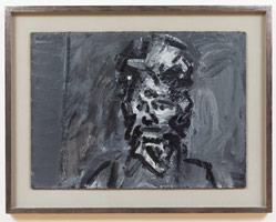 Frank Auerbach / 
Head of Julia II, 1987 / 
acrylic on paper laid board / 
26 1/8 x 36 1/2 in. (66.4 x 92.7 cm) / 
framed: 34 7/8 x 45 in. (88.6 x 114.3 cm)