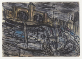 Leon Kossoff / 
King's Cross Stormy Day no. 2, 2004 / 
charcoal and pastel on paper / 
16 1/2 x 11 3/4 in. (41.8 x 29.7 cm) / 
 / 
Catalogue plate number 66 