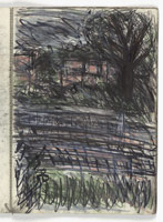 Leon Kossoff / 
Train by Night no. 4, 1990 / 
charcoal and pastel on paper / 
23 3/8 x 16 1/2 in. (59.5 x 41.9 cm) / 
 / 
Catalogue plate number 44