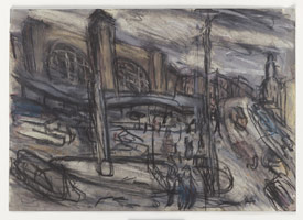 Leon Kossoff / 
King's Cross Stormy Day no. 3, 2004 / 
charcoal and pastel on paper / 
16 1/2 x 11 3/4 in. (41.8 x 29.7 cm) / 
 / 
Catalogue plate number 67