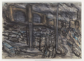 Leon Kossoff / 
King's Cross Stormy Day no. 4, 2004 / 
charcoal and pastel on paper / 
16 1/2 x 11 3/4 in. (41.8 x 29.7 cm) / 
 / 
Catalogue plate number 68