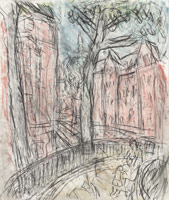 Leon Kossoff / 
Arnold Circus, 2012 / 
charcoal and pastel on paper / 
24 1/4 x 20 in. (61.5 x 51 cm) / 
Framed: 32 1/2 x 28 x 2 in. (82.6 x 71.1 x 5.1 cm) / 
 / 
Catalogue plate number 95
