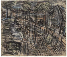 Leon Kossoff / 
A Street in Willesden No. 2, 1982 / 
charcoal and pastel on paper / 
22 1/4 x 25 3/4 in. (59 x 65.4 cm) / 
Framed: 25 3/4 x 29 in. (65.4 x 73.7 cm) / 
 / 
Catalogue plate number 39