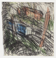 Leon Kossoff / 
Here comes the Diesel, 1981 / 
charcoal and pastel on paper / 
22 3/4 x 22 1/4 in. (58 x 56.5 cm) / 
 / 
Catalogue plate number 48