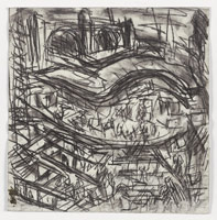 Leon Kossoff / 
King's Cross Building Site Early Days, 2003 / 
charcoal on paper / 
22 3/8 x 22 1/8 in. (57 x 56.2 cm) / 
 / 
Catalogue plate number 28