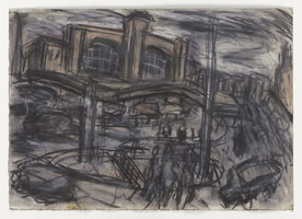 Leon Kossoff / 
King's Cross Stormy Day no. 1, 2004 / 
charcoal and pastel on paper / 
16 1/2 x 11 3/4 in. (41.8 x 29.7 cm) / 
 / 
Catalogue plate number 65