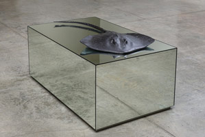 Enrique Martínez Celaya  / 
The Deeper Life, 2015 / 
bronze / 
sculpture: 2 1/2 x 26 in. (6.4 x 66 cm) / 
pedestal: 22 x 32 1/8 x 54 in. (55.9 x 81.6 x 137.2 cm)