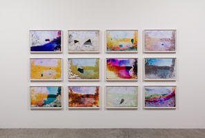 Matthew Brandt / 
Rainbow Lake WY G1, 2013 / 
c-prints soaked in Rainbow Lake water / 
12 works, each framed: 22 1/8 x 32 1/8 in. (56.2 x 81.6 cm)