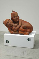 Nathan Mabry / 
A Very Touching Moment
(Holy Jugs, Holy Judd), 2005 / 
terra-cotta, wood, lacquer, patina / 
43 x 40 x 28 in (109.2 x 101.6 x 71.4 cm) / 
Private collection 