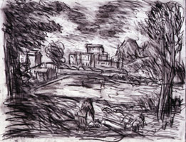 Leon Kossoff / 
Landscape With A Calm No. 3, 1999 / 
compressed charcoal & pastel on paper / 
22 x 29 5/8 in (55.9 x 75.2 cm) 