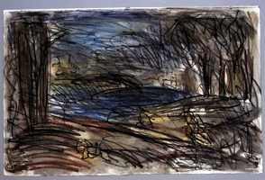 Landscape with a Man Killed by a Snake, 1997 / 
compressed charcoal pastel & watercolor on paper / 
Paper: 19 1/2 x 30 in (49.5 x 76.2 cm) / 
Framed: 29 x 37 in (73.7 x 94 cm)