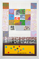 R.B. Kitaj<br>
Die Gute Alte Zeit<br>
From the Series Struggle in the West: The Bombing of London, 1969<br>
color screenprint, photoscreenprint, collage<br>
41 x 26 3/4 in. (104.1 x 67.9 cm)<br>
A.P.