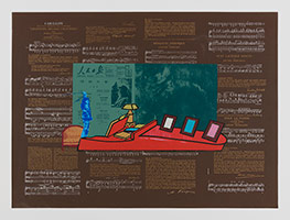 R.B. Kitaj / 
Heart, 1966 / 
color screenprint, photoscreenprint on brown Keays Centurion Antique Seal cover paper / 
Sheet: 22 3/8 x 30 5/8 in. (56.8 x 77.8 cm) / 
Framed: 26 3/8 x 34 3/4 in. (67 x 88.3 cm) / 
Edition of 70, 5 A.P.s