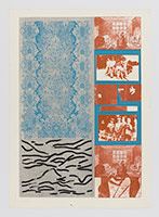 R.B. Kitaj / 
Old and New Tables, 1964 / 
color screenprint, photoscreenprint, coating / 
Sheet: 23 7/8 x 17 1/8 in. (60.6 x 43.5 cm) / 
Framed: 26 3/4 x 19 3/4 in. (67.9 x 50.2 cm) / 
Edition of 45