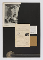 R.B. Kitaj / 
The Defects of its Qualities, 1967 / 
collage on paperboard / 
Sheet: 31 1/2 x 21 1/2 in. (80 x 54.6 cm) / 
Framed: 33 3/4 x 23 1/2 in. (85.7 x 59.7 cm)