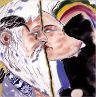 R.B. Kitaj / 
Los Angeles No. 17, 2002 / 
oil on canvas / 
36 x 36 inches (91.4 x 91.4 cm) / 
Private collection