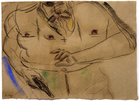 R.B. Kitaj / Self Portrait (After Weegee), 2000 – 2003 / 
charcoal and pastel on paper with oil / 
22 x 30 inches (57.2 x 77.5 cm)
