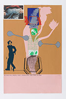 R.B. Kitaj / 
His Every Poor, Defeated, Loser's Hopeless Move, Loser, Buried (Ed Dorn), 1966 / 
color screenprint, photoscreenprint on Cereal St George's cover paper / 
30 1/8 x 19 7/8 in. (76.5 x 50.5 cm)