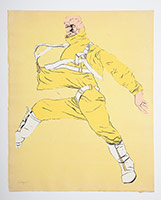 R.B. Kitaj / 
Yaller Bird, 1964 / 
color screenprint, photoscreenprint on yellow handmade Nagaragawa paper / 
25 1/4 x 20 in. (64 x 51 cm)