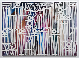 Retna / 
She's Got A Slight Grip On My Eye, 2016 / 
acrylic on canvas / 
78 x 108 in. (198.1 x 274.3 cm) / 
Private collection
