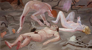 Charles Garabedian / 
Study for Iliad (Two Men and a Woman), 1992 / 
acrylic on paper on panel / 
43-1/4 x 80-1/4 in (109.8 x 203.8) / 
Collection of the Corcoran Museum of Art, Washington, D.C.