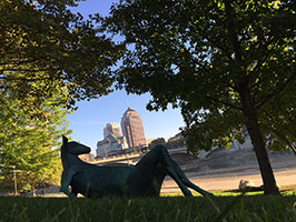 Terry Allen / 
Scioto Lounge, 2013-2014 / 
Three unique bronze sculptures / 
Genoa Park, Columbus, Ohio / 
Photo by Nick George