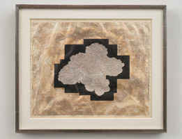 Tom Wudl / 
Cloud Blossom, 2011 / 
      pencil, oil paint and silver leaf on vellum / 
      image: 13 1/4 x 16 1/2 in. (33.7 x 41.9 cm)  / 
      sheet: 18 x 21 1/4 in. (45.7 x 54 cm) / 
      Private collection 