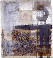 Tony Berlant / 
Encounter #36, 1960 / 
Oil, duck, enamel, crayon on board / 
31 x 28 in (78.74 x 71.12 cm)