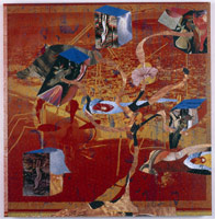 Three Nights in Venice (#5-1999), 1999 / 
found and fabricated printed tin collaged on plywood with steel brads / 
32 x 32 in (81.3 x 81.3 cm) / 
Private collection